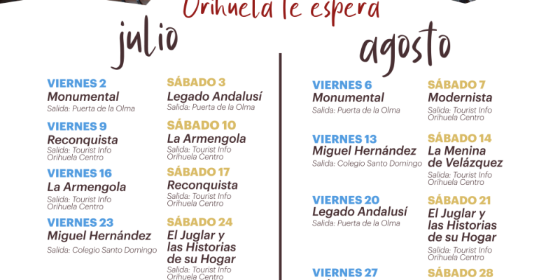 Orihuela presenta sus nuevas rutas para julio y agosto
