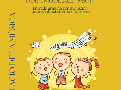 El domingo día 19 de junio se celebrará el concierto fin de curso de la Escuela Coral Municipal, a las 19:30 horas en el Palacio de la Música, organizado por la concejalía de Cultura