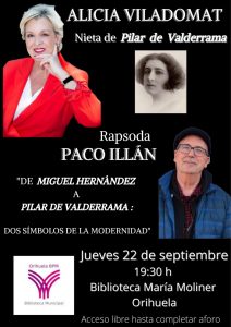 Orihuela acoge un acto sobre Pilar de Valderrama y Miguel Hernández