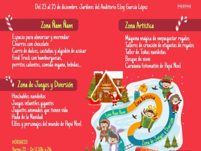 La programación navideña de Benejúzar, titulada 'Navidades Encantadas' se desarrollará del 23 al 25 de diciembre en los jardines del auditorio Eloy García López, con talleres, hinchables, juegos infantiles, empaquetado de regalos, elfos y una visita a la casa de Papá Noel 