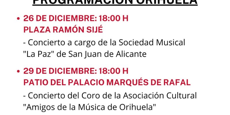 La Generalitat programa tres conciertos para Navidad en Orihuela