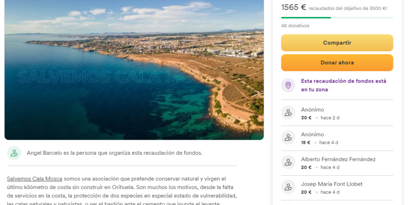 'Salvemos Cala Mosca' busca financiación para la defensa jurídica por un proyecto urbanístico