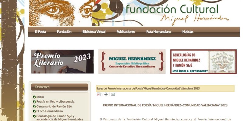 La Fundación Miguel Hernández convoca el Premio Internacional de Poesía
