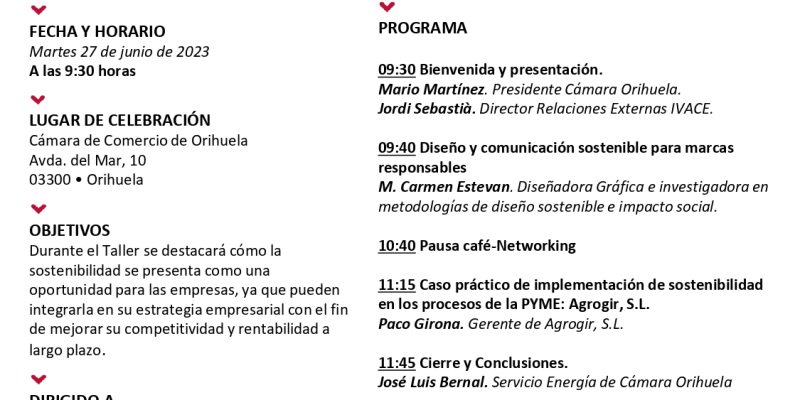 Cámara Orihuela organiza un taller para la mejora de la sostenibilidad en empresas