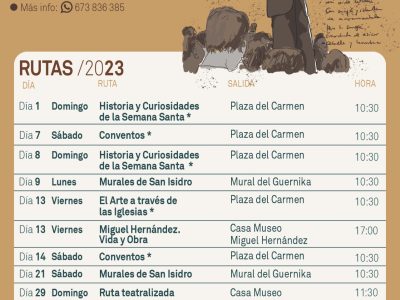Orihuela organiza las rutas de octubre destacando Miguel Hernández y Semana Santa