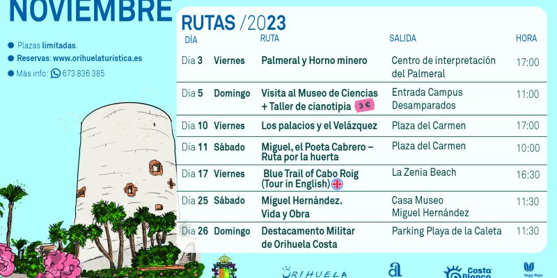 Orihuela da a conocer las rutas turísticas de noviembre