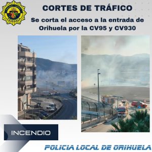 Un llamativo incendio obliga a cerrar una de las entradas a Orihuela