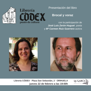Orihuela acoge la presentación del poemario 'Brocal y Voraz' de Mª Carmen Ruiz Guerrero