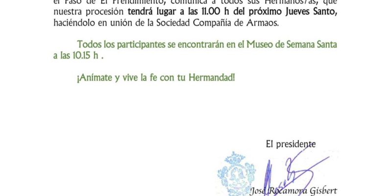 El Prendimiento de Orihuela hará su procesión en la mañana de Jueves Santo