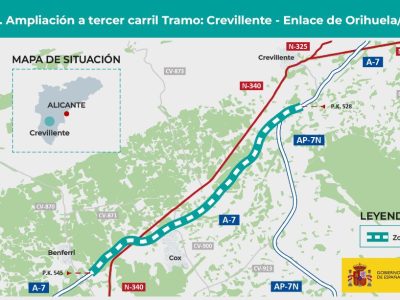 Adjudican las obras de ampliación del tercer carril de la A-7 de Crevillente a Orihuela