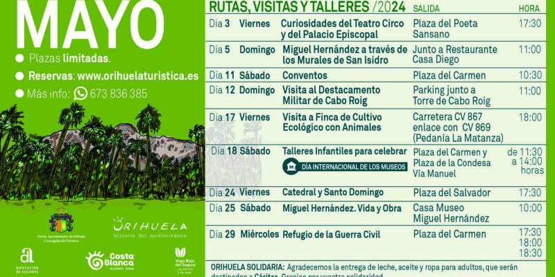 Orihuela pone en marcha sus rutas turísticas para el mes de mayo