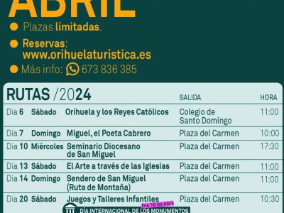 Orihuela presenta sus rutas turísticas del mes de abril