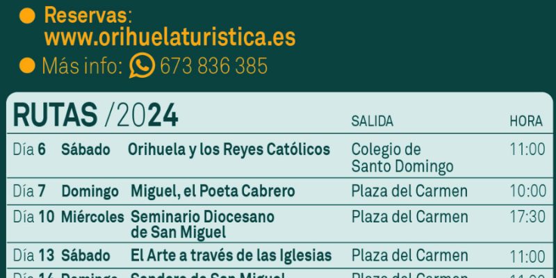 Orihuela presenta sus rutas turísticas del mes de abril