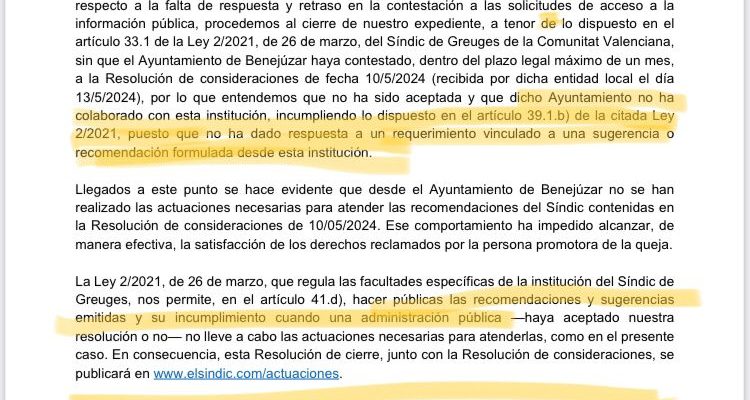 Cs denuncia una "absuerda batalla" del acalde de Benejúzar contra el Síndico de Agravios