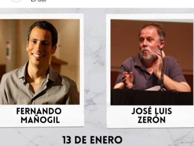 Los poetas Fernando Mañogil y José Luis Zerón, de Almoradí y Orihuela respectivamente, recitarán el próximo lunes día 13 de enero, a las 21 horas, en el Café El Sur de Murcia.