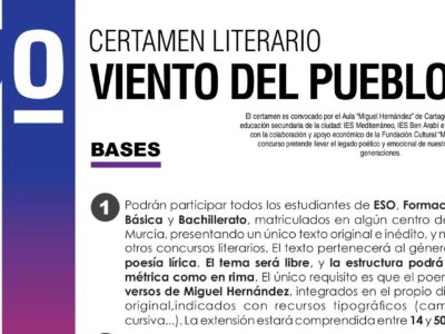 Convocan en Cartagena el VII Certamen Literario 'Viento del Pueblo'
