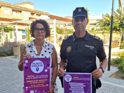 Rafal apuesta por unas fiestas libres de agresiones sexistas con un dispositivo especial de seguridad. Las Concejalías de Igualdad, Juventud y Seguridad instalarán un Punto Violeta y llevarán a cabo acciones preventivas durante los días clave de las celebraciones