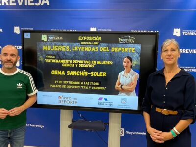Torrevieja acoge la exposición "Mujeres, leyendas del deporte". La muestra se inaugura el próximo sábado, 27 de septiembre, a las 17:00 horas, en el Palacio de Deportes “Tavi y Carmona”, con la conferencia inaugural “Entrenamiento deportivo en mujeres: ciencia y desafíos”, a cargo de Gema Sanchis-Soler, profesora de la Universidad de Alicante