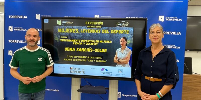 Torrevieja acoge la exposición "Mujeres, leyendas del deporte". La muestra se inaugura el próximo sábado, 27 de septiembre, a las 17:00 horas, en el Palacio de Deportes “Tavi y Carmona”, con la conferencia inaugural “Entrenamiento deportivo en mujeres: ciencia y desafíos”, a cargo de Gema Sanchis-Soler, profesora de la Universidad de Alicante