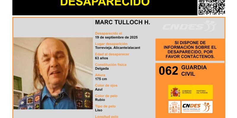 Solicitan colaboración ciudadana para localizar a una persona desaparecida en Torrevieja