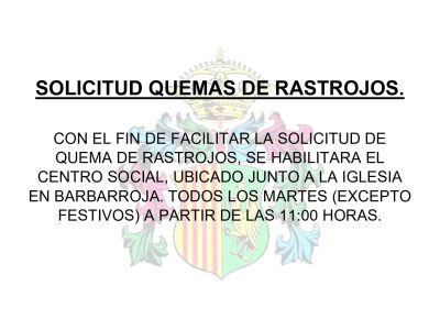 La Concejalía de Emergencias y Protección Civil de Orihuela ha puesto en marcha un servicio especial para facilitar la tramitación de permisos de quema en la pedanía de Barbarroja