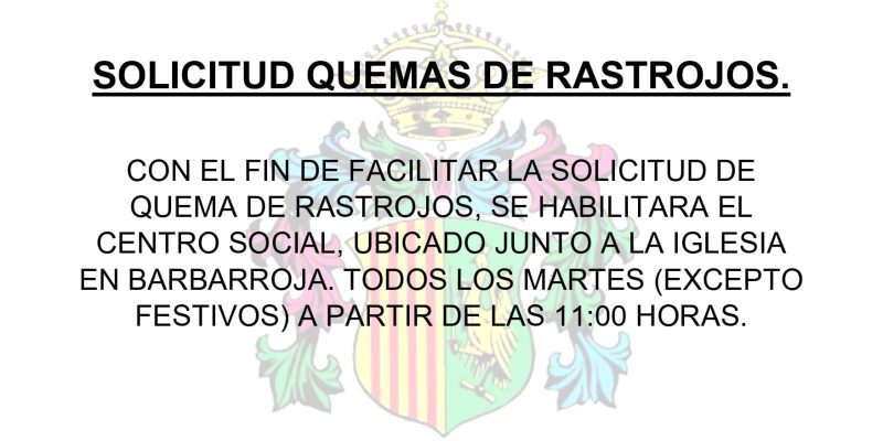 La Concejalía de Emergencias y Protección Civil de Orihuela ha puesto en marcha un servicio especial para facilitar la tramitación de permisos de quema en la pedanía de Barbarroja