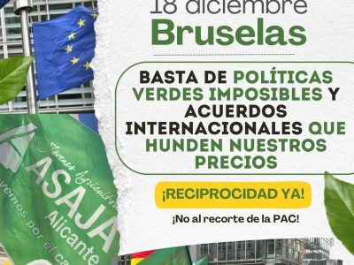 ASAJA participará en la movilización del 18 de diciembre en Bruselas