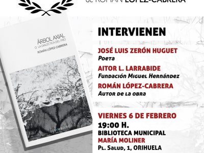 Román López-Cabrera presentará su poemario en Orihuela el 6 de febrero